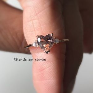 Heart Shape Pink Morganite CZ Sterling Silver Ring